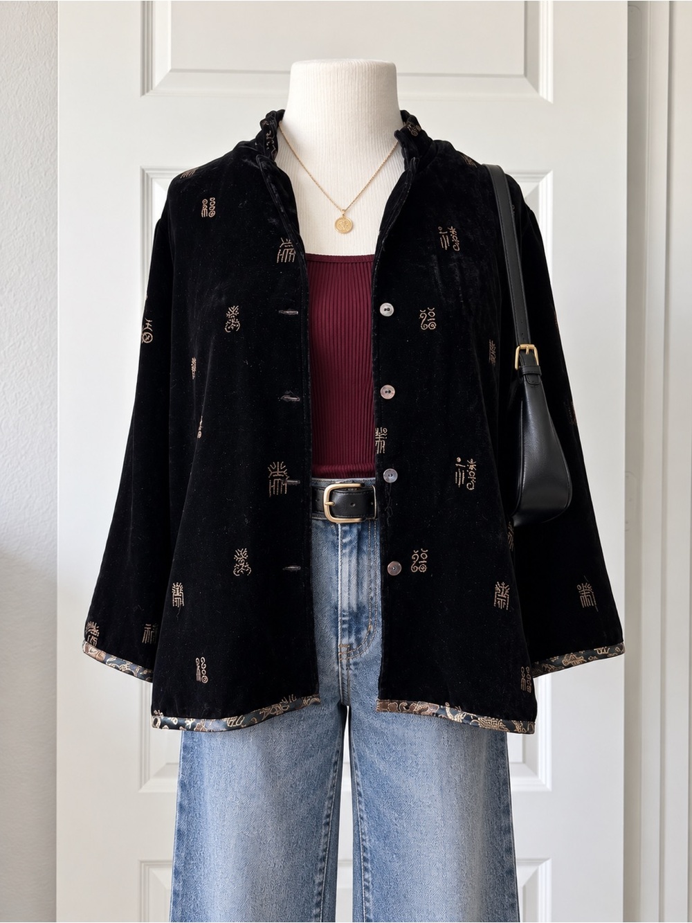 Vintage Chico’s Design Black Velvet Silk Blend Button Up Shirt/Blazer